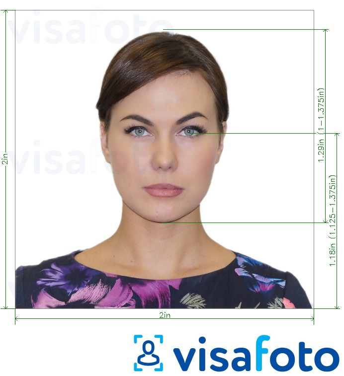 Voorbeeld van foto voor Brazilië Visa 2x2 inch (vanuit de VS) 51x51 mm met exacte maatspecificatie