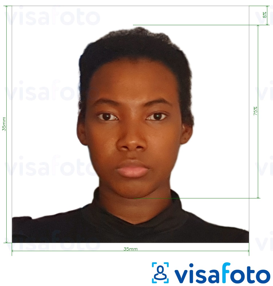 Voorbeeld van foto voor Gabon visum 35x35 mm (3,5x3,5 cm) met exacte maatspecificatie