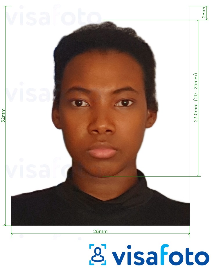Voorbeeld van foto voor Paspoort Guyana 32x26 mm (1,26x1,02 inch) met exacte maatspecificatie