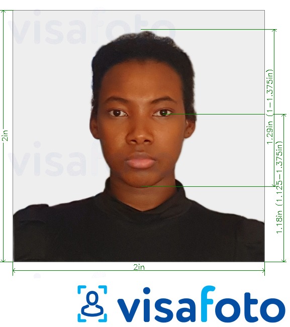Voorbeeld van foto voor Kenia-paspoort 2x2 inch (51x51 mm, 5x5 cm) met exacte maatspecificatie