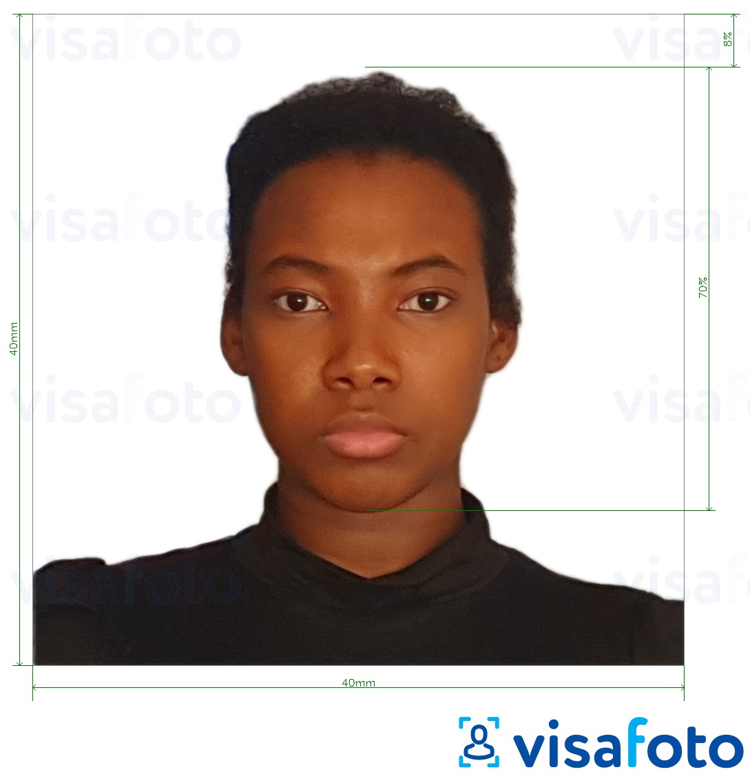 Voorbeeld van foto voor Madagascar paspoort 40x40 mm met exacte maatspecificatie