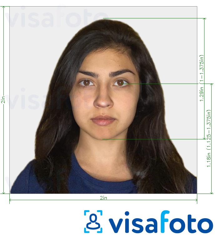 Voorbeeld van foto voor Nepal visum 2x2 inch (51x51 mm) met exacte maatspecificatie
