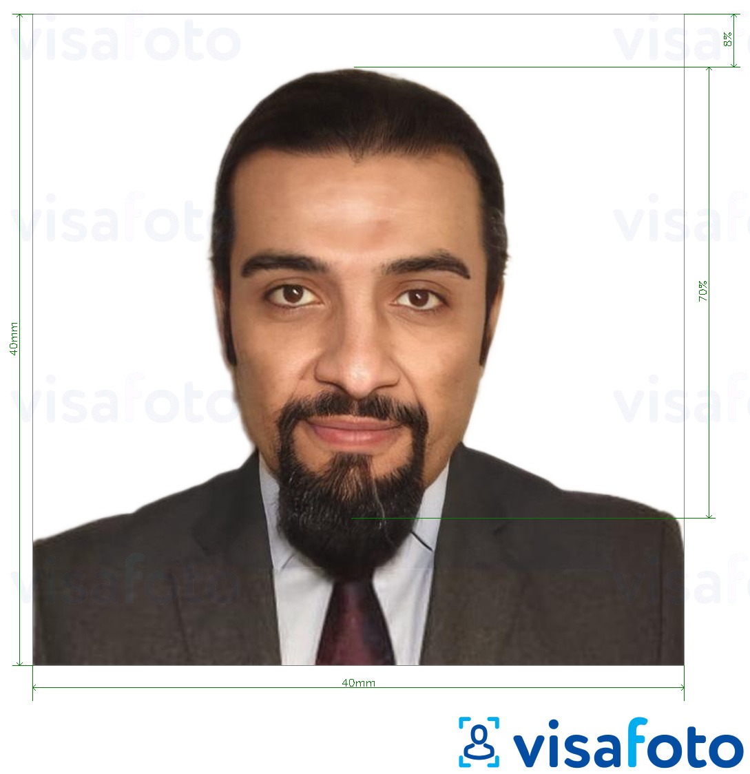 Voorbeeld van foto voor Syrisch paspoort 40x40 mm met exacte maatspecificatie