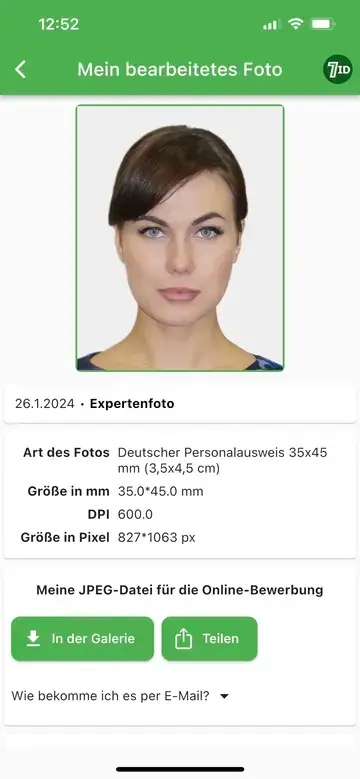 7ID-app: voorbeeld van een Duitse pasfoto