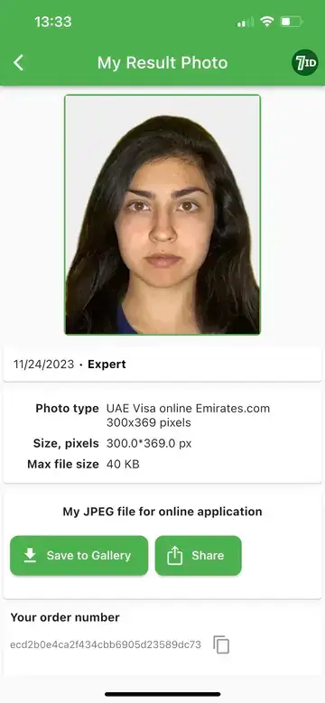 7ID: esempio di foto di visto per gli Emirati Arabi Uniti