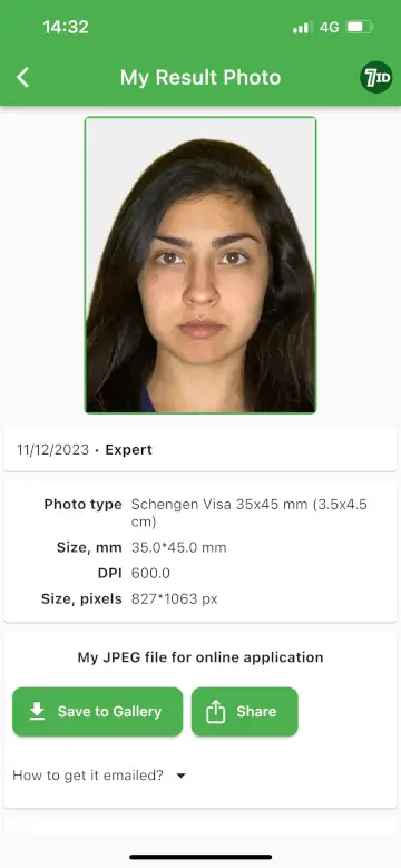 7ID App: ຕົວຢ່າງຮູບ Schengen Visa