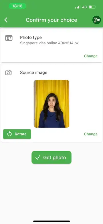 7ID-app: Singapore Visa-fotoformaat