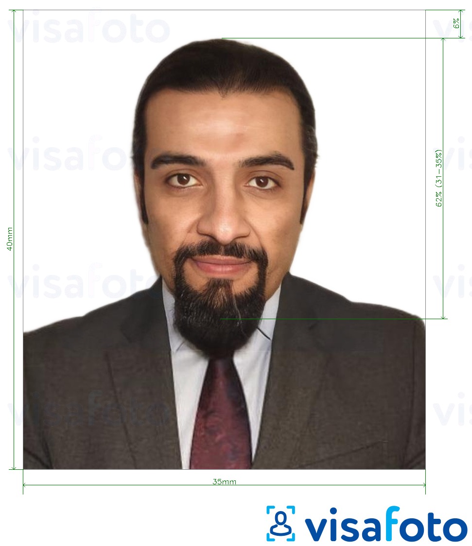 Voorbeeld van foto voor Emirates ID / verblijfsvisum voor VAE ICA met exacte maatspecificatie