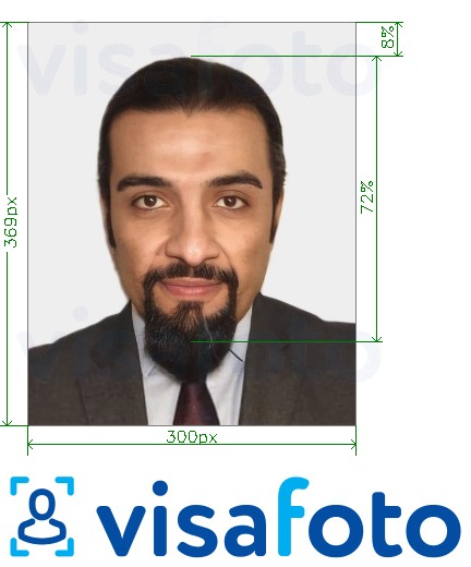 Voorbeeld van foto voor UAE Visa online online Emirates.com 300x369 pixels met exacte maatspecificatie