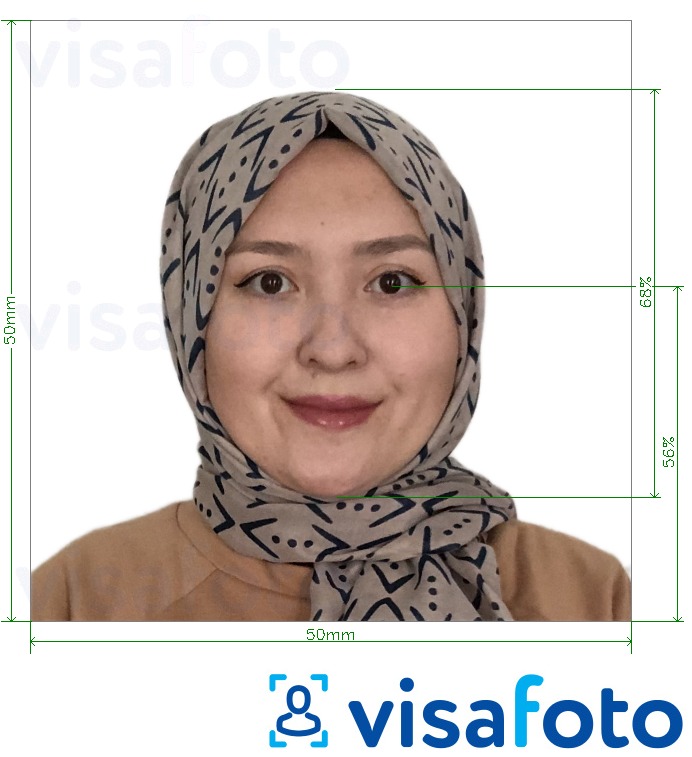 Voorbeeld van foto voor Afghaans paspoort 5x5 cm (50x50 mm) met exacte maatspecificatie