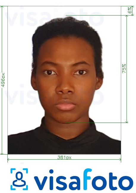 Voorbeeld van foto voor Angola visum online 381x496 pixels met exacte maatspecificatie