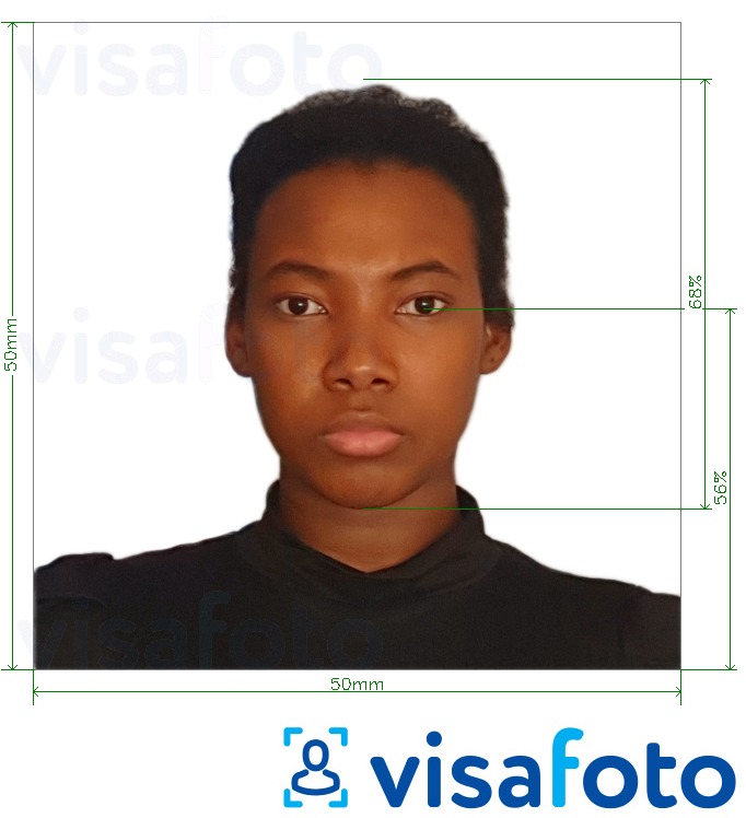 Voorbeeld van foto voor Visum voor Barbados 5x5 cm met exacte maatspecificatie