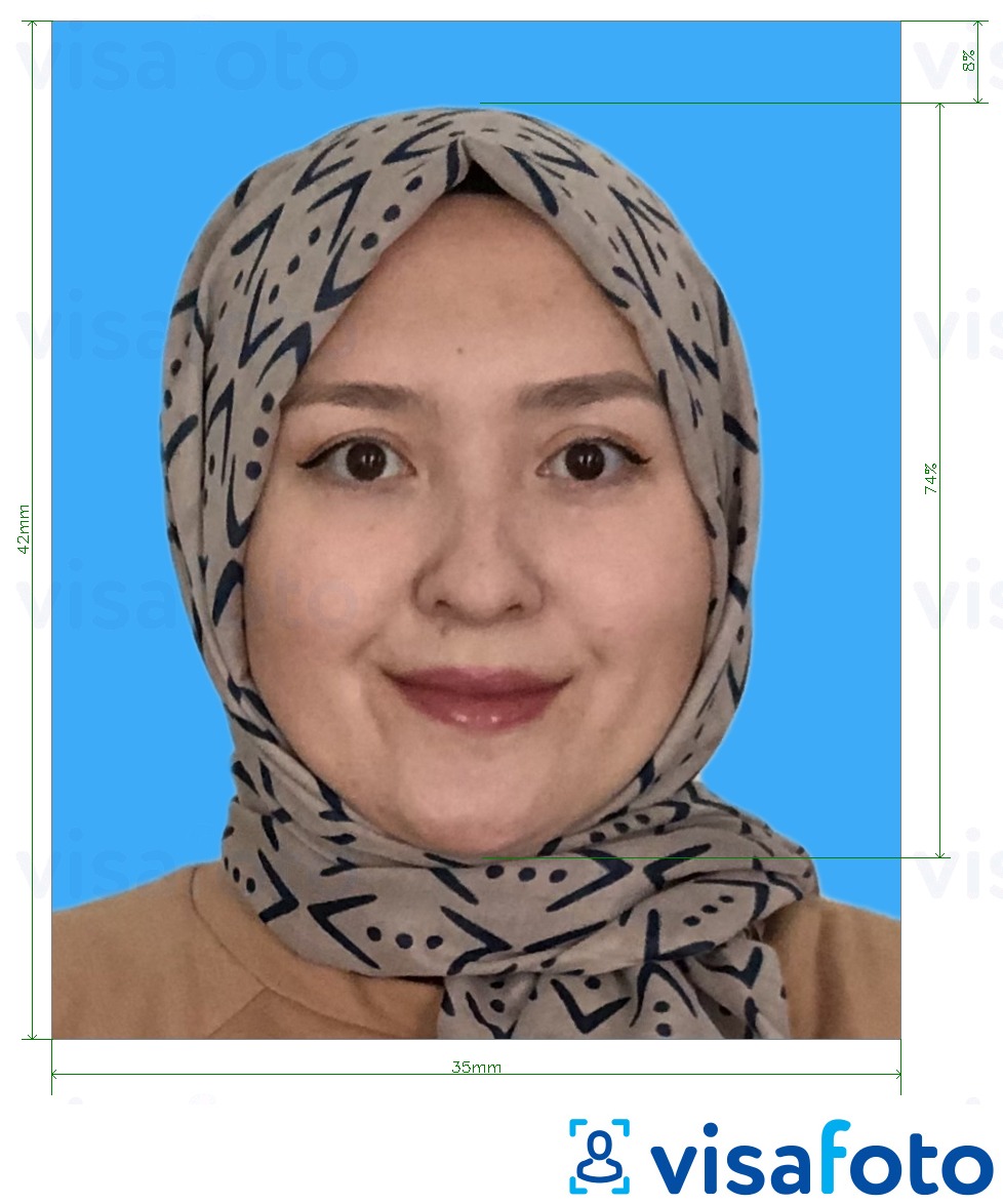 Voorbeeld van foto voor Brunei Emergency Certificate (Sijil Darurat) 3.5x4.2 cm (35x42 mm) met exacte maatspecificatie