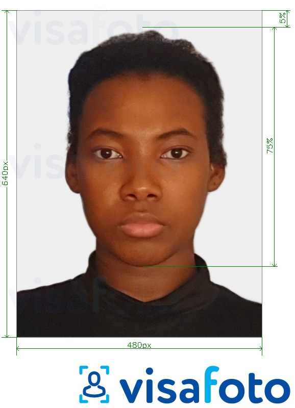 Voorbeeld van foto voor Bahama's paspoort 480x640 pixels met exacte maatspecificatie