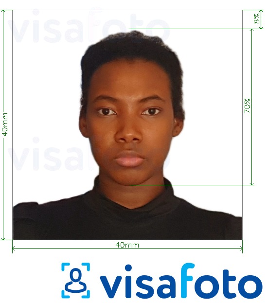 Voorbeeld van foto voor Congo (Brazzaville) paspoort 4x4 cm (40x40 mm) met exacte maatspecificatie
