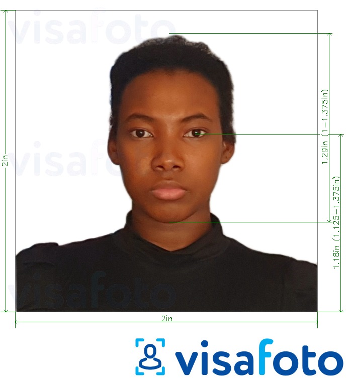 Voorbeeld van foto voor Congo (Brazzaville) visum 2x2 inches (uit de VS, Canada, Mexico) met exacte maatspecificatie