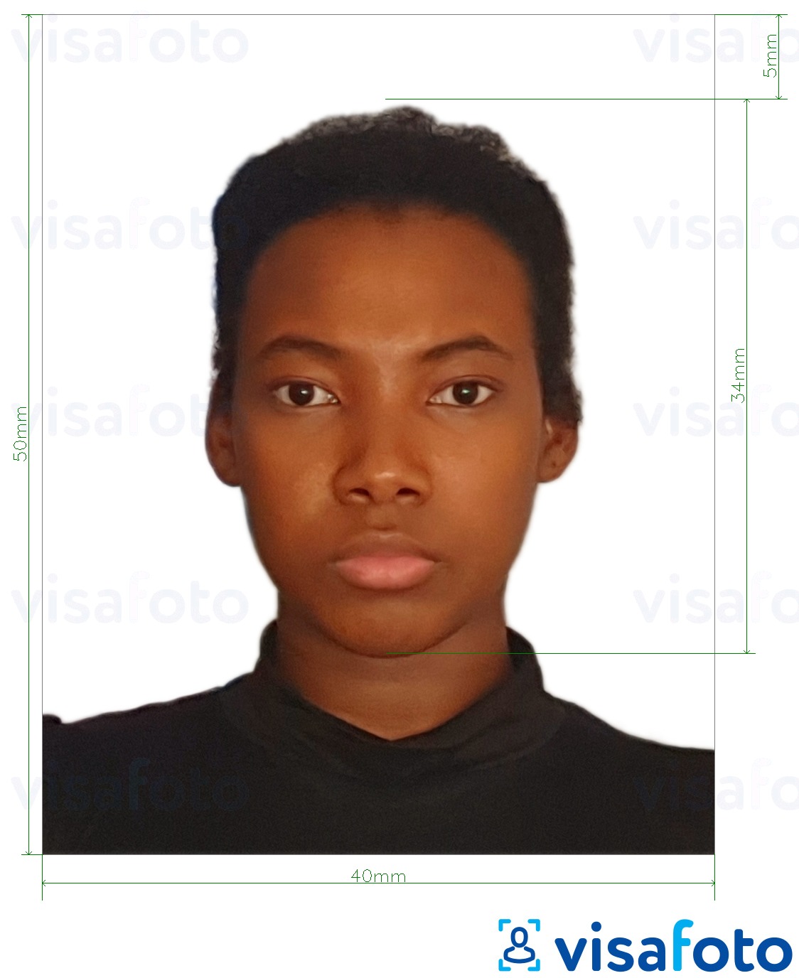 Voorbeeld van foto voor Kameroen paspoort 4x5 cm (40x50 mm) met exacte maatspecificatie