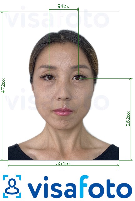 Voorbeeld van foto voor China 354x472 pixel met ogen op dwarslijnen met exacte maatspecificatie