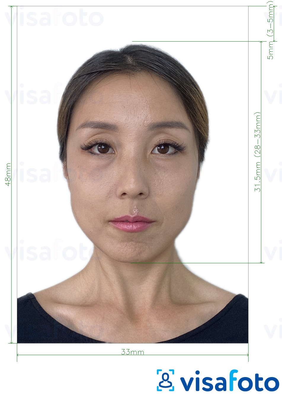 Voorbeeld van foto voor China Paspoort 33x48 mm met exacte maatspecificatie