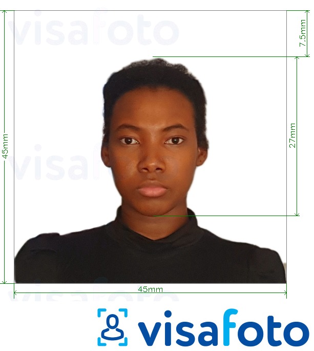 Voorbeeld van foto voor Cuba visum 45x45 mm met exacte maatspecificatie