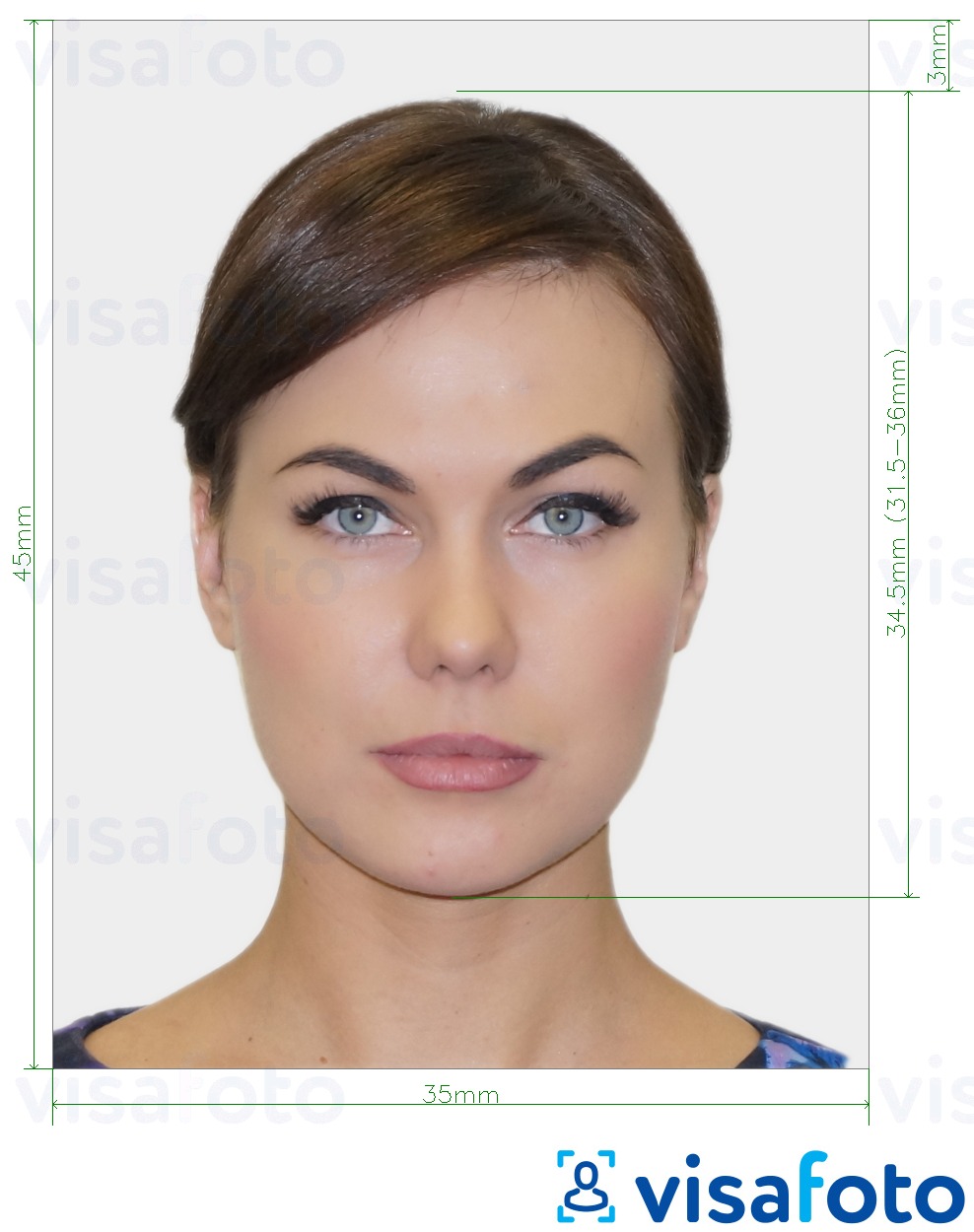 Voorbeeld van foto voor Duitse artsen identiteitskaart 35x45 mm met exacte maatspecificatie