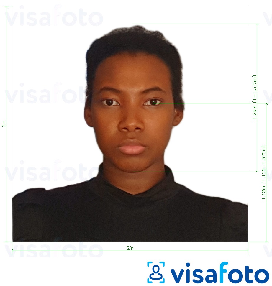 Voorbeeld van foto voor Dominicaanse Republiek paspoort 2x2 inch met exacte maatspecificatie