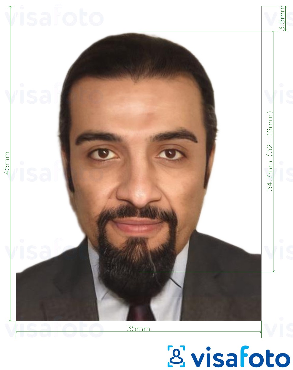 Voorbeeld van foto voor Algerije paspoort 35x45 mm (3,5x4,5 cm) met exacte maatspecificatie
