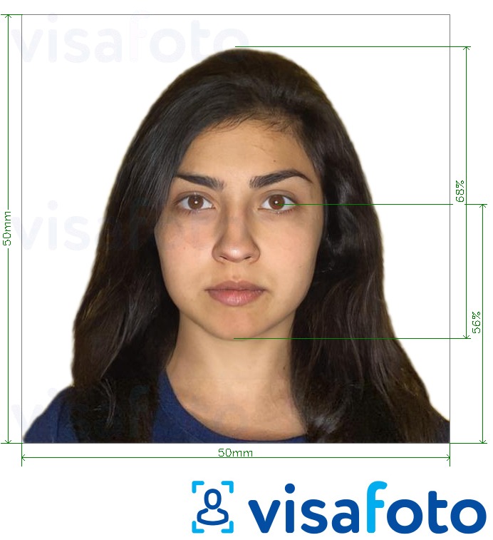 Voorbeeld van foto voor Ecuador visum 5x5 cm met exacte maatspecificatie