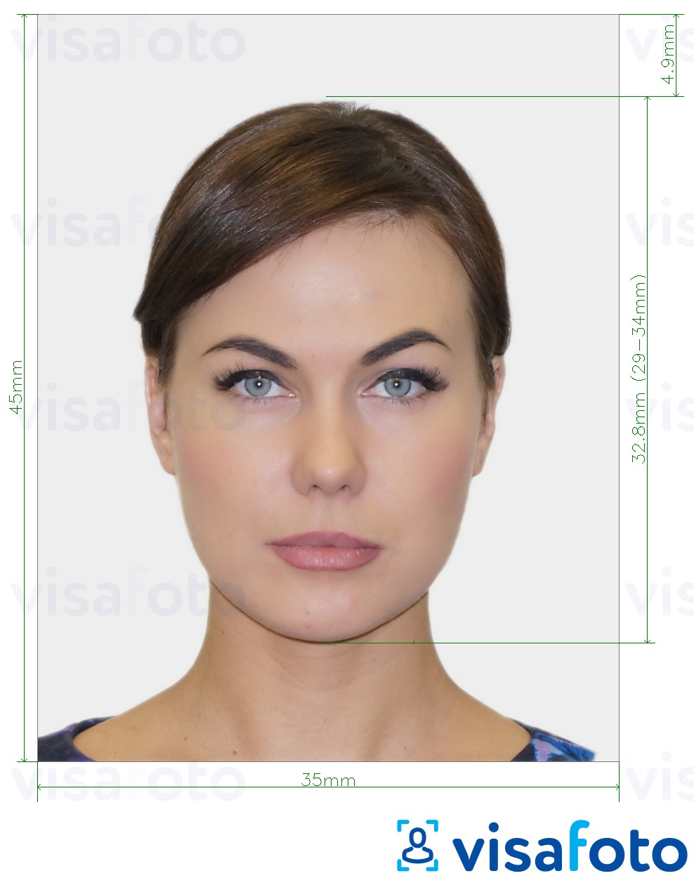 Voorbeeld van foto voor UK Paspoort 35x45 mm met exacte maatspecificatie