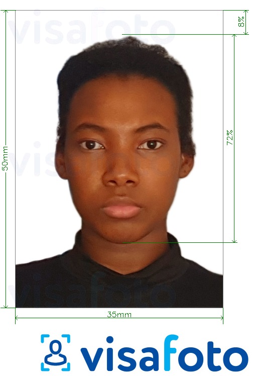 Voorbeeld van foto voor Guinee Conakry visum 35x50mm met exacte maatspecificatie