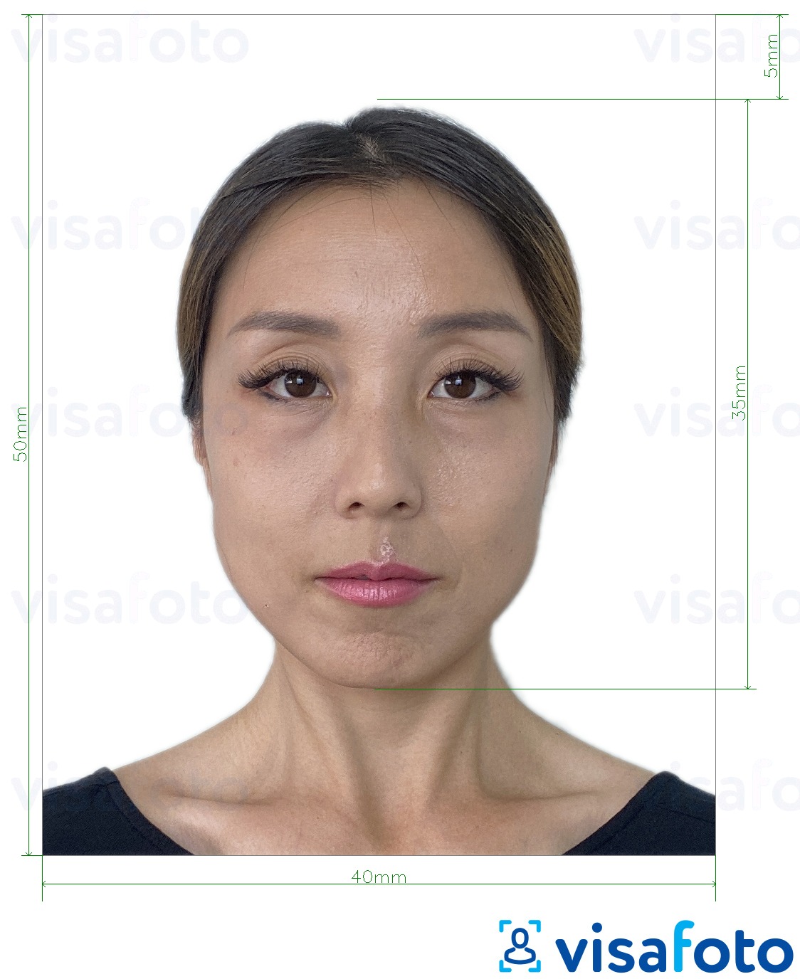 Voorbeeld van foto voor Hong Kong Paspoort 40x50 mm (4x5 cm) met exacte maatspecificatie