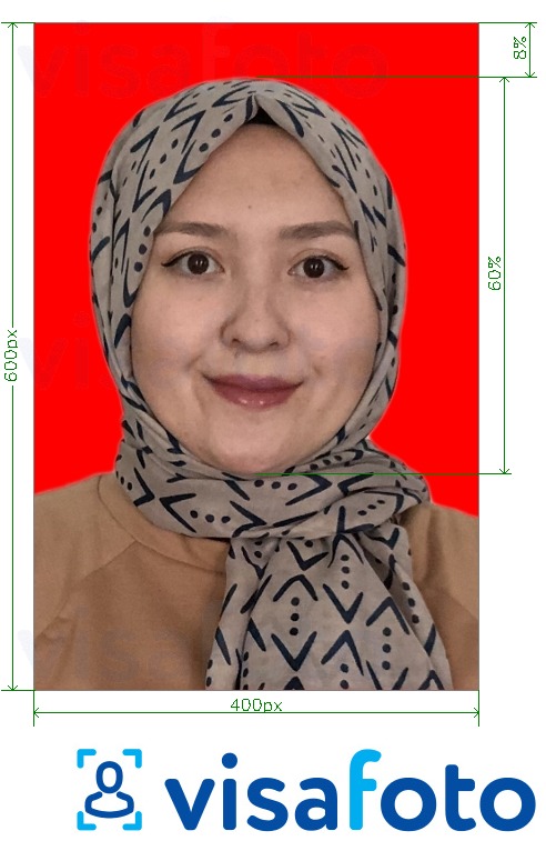 Voorbeeld van foto voor E-visumregistratie voor Indonesië met exacte maatspecificatie