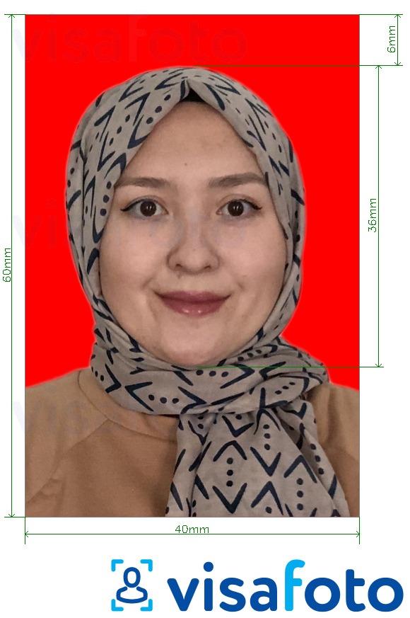 Voorbeeld van foto voor Indonesië Visa 4x6 cm rode achtergrond met exacte maatspecificatie