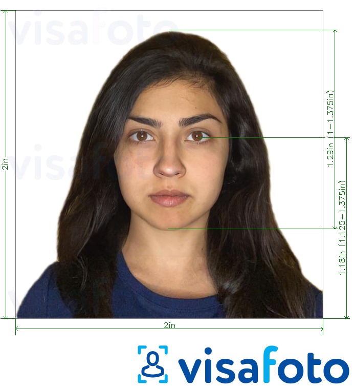 Voorbeeld van foto voor Israël paspoort 5x5 cm (2x2 inch, 51x51 mm) met exacte maatspecificatie