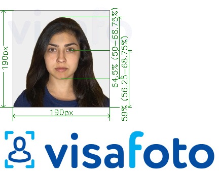 Voorbeeld van foto voor Indisch visum 190x190 px VFSglobal.com met exacte maatspecificatie