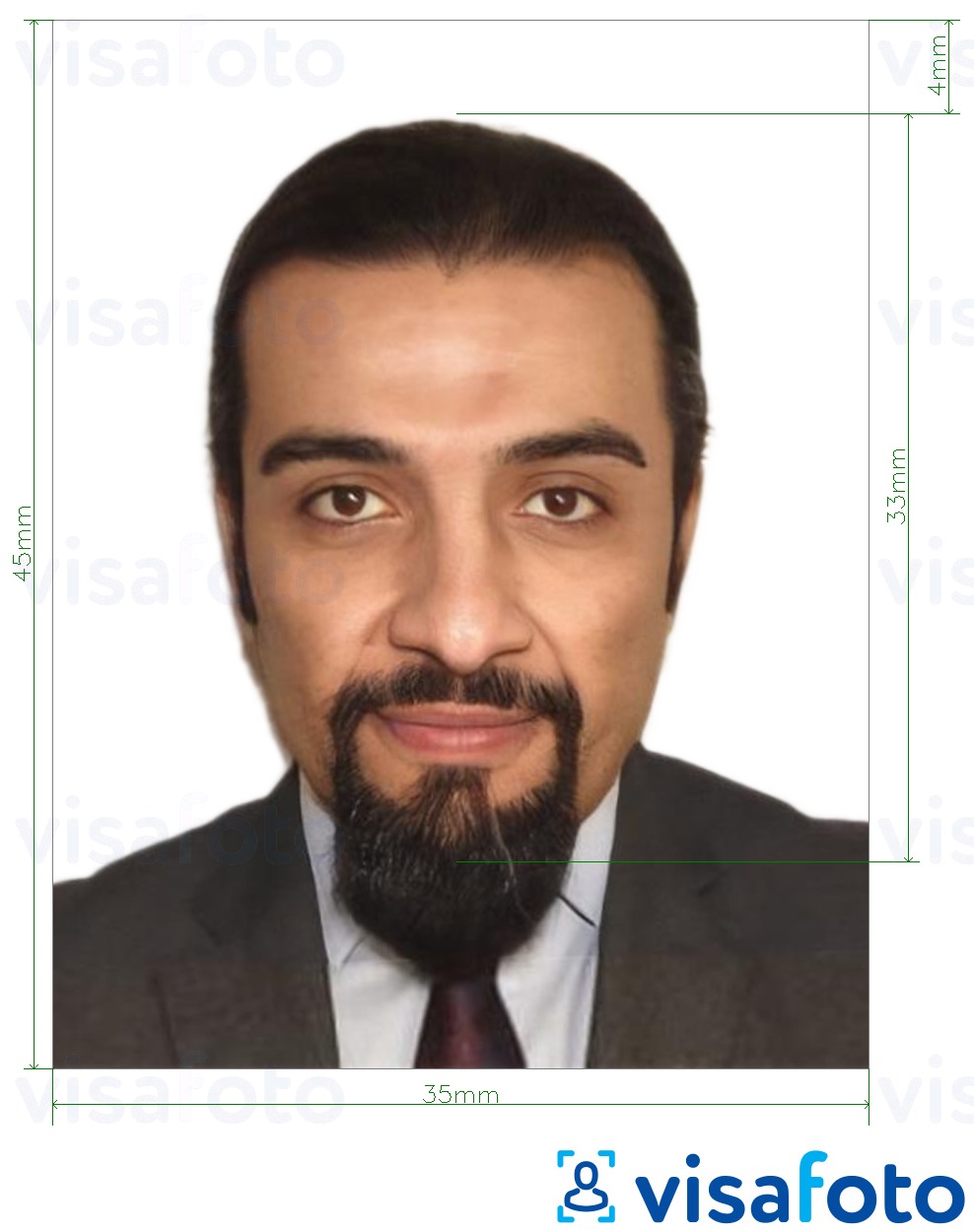 Voorbeeld van foto voor Jordan visum 3.5x4.5 cm (35x45 mm) met exacte maatspecificatie