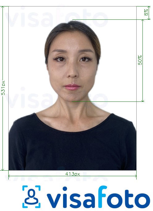 Voorbeeld van foto voor Koreaans paspoort online met exacte maatspecificatie