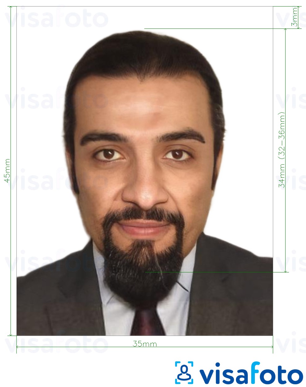 Voorbeeld van foto voor Libanon identiteitskaart 3.5x4.5 cm (35x45 mm) met exacte maatspecificatie