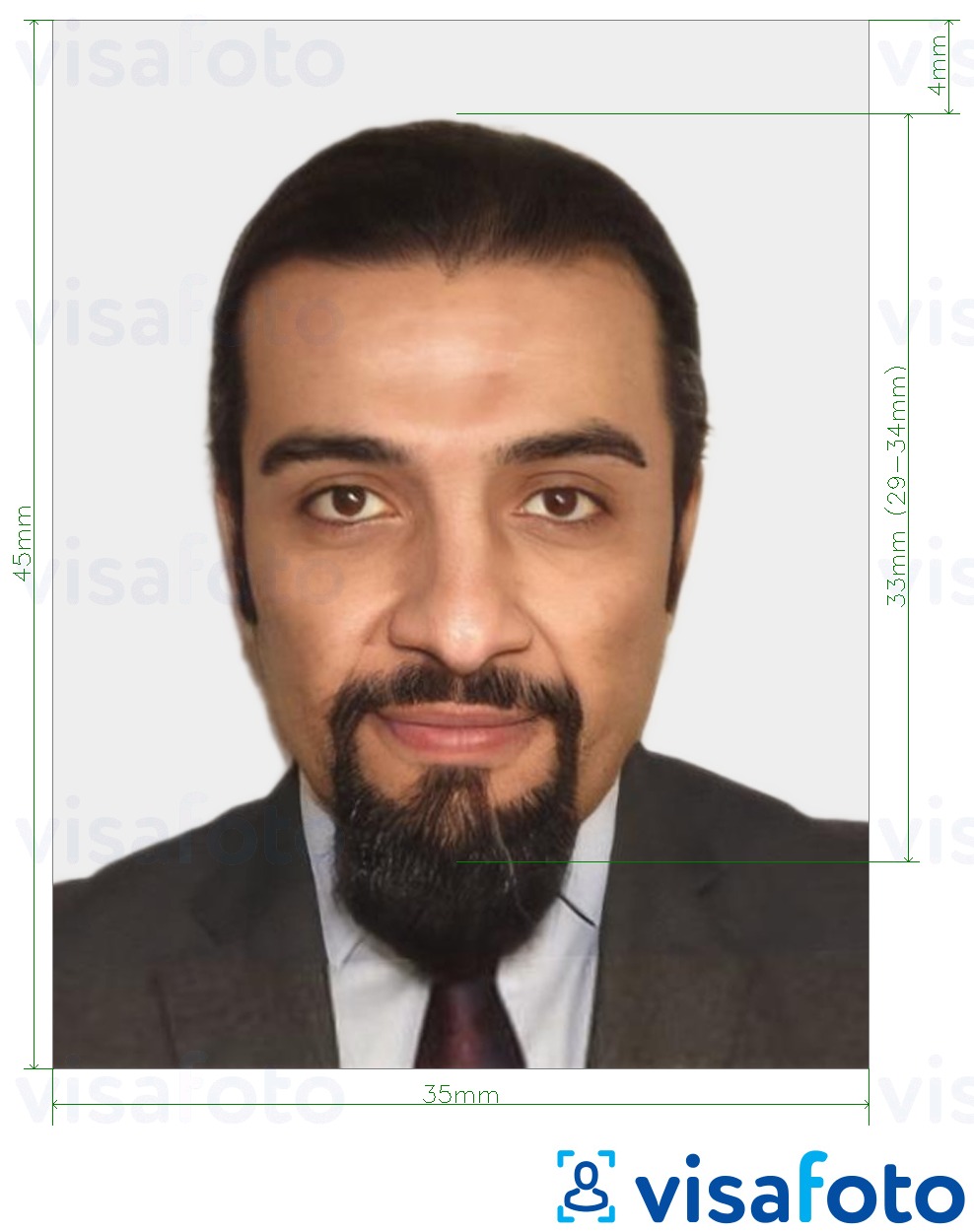 Voorbeeld van foto voor Marokko Nationale identiteitskaart 35x45 mm (3,5x4,5 cm) met exacte maatspecificatie