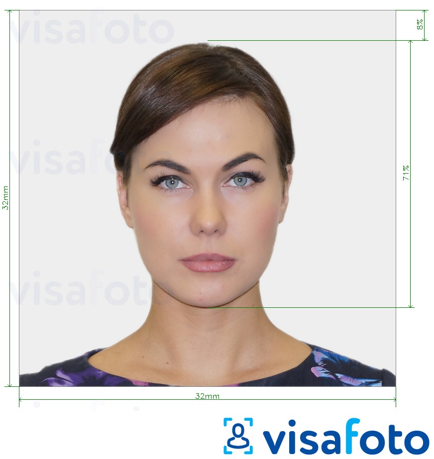 Voorbeeld van foto voor Portugese identiteitskaart 32x32 mm met exacte maatspecificatie