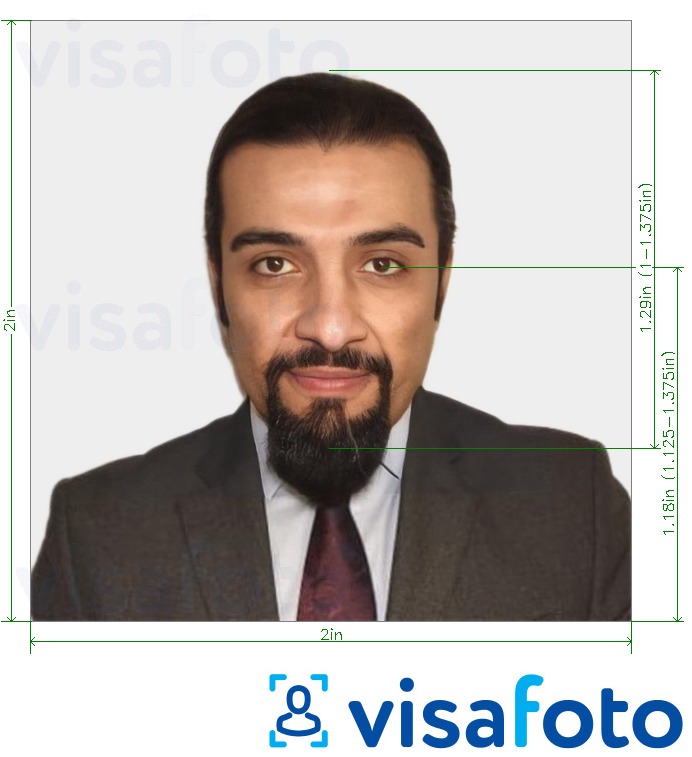 Voorbeeld van foto voor Qatar-paspoort 2x2 inch (51x51 mm) met exacte maatspecificatie