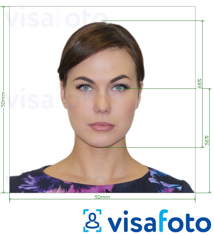 Voorbeeld van foto voor Servië paspoort 50x50 mm met exacte maatspecificatie