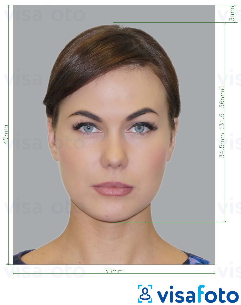 Voorbeeld van foto voor Sloveens paspoort 35x45 mm met exacte maatspecificatie