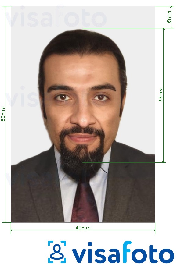 Voorbeeld van foto voor Syrische identiteitskaart 40x60 mm (4x6 cm) met exacte maatspecificatie