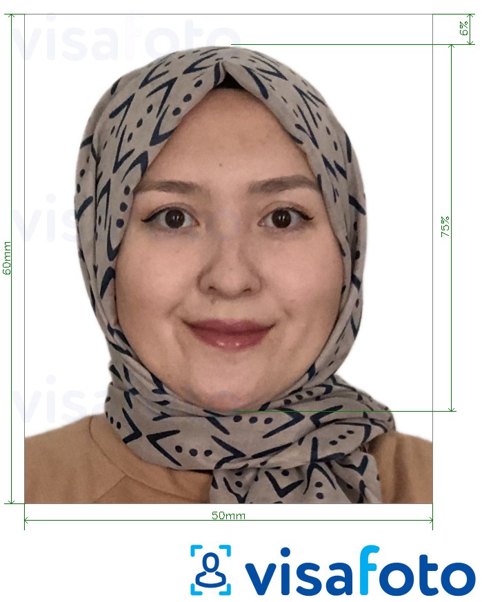 Voorbeeld van foto voor Tadzjikistan e-visum 5x6 cm (50x60 mm) met exacte maatspecificatie