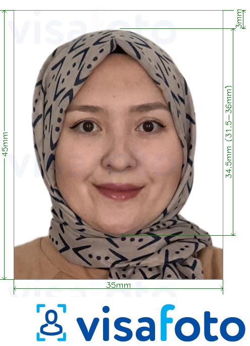 Voorbeeld van foto voor Staatsburgerschap van Oezbekistan 35x45 mm met exacte maatspecificatie