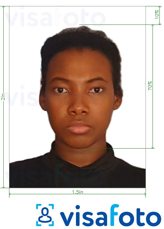 Voorbeeld van foto voor Zambia paspoort 1.5x2 inch (51x38 mm) met exacte maatspecificatie