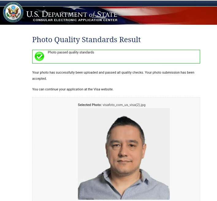 Amerikaans visum foto uploaden successcherm